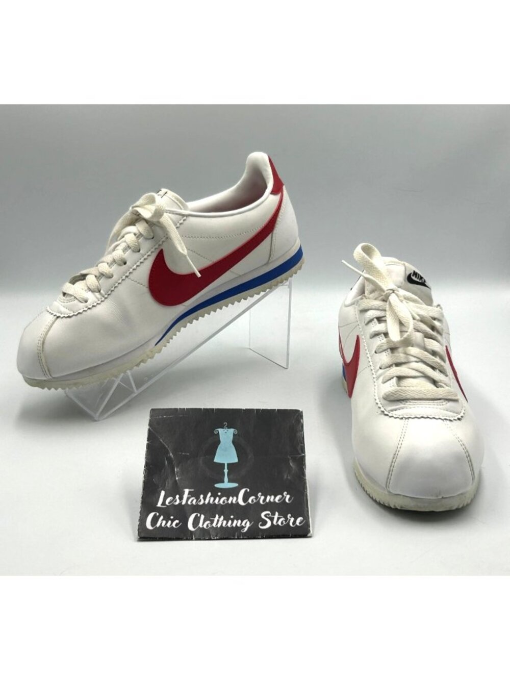 Nike Women's White Red Leather Cortez Forrest Gump Running Shoes Size 9 3117